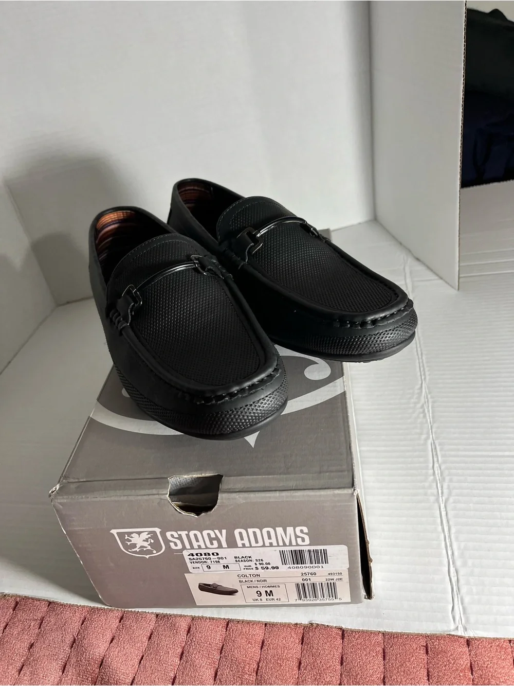 Stacy Adams Black Textured Slip-On Loafer with Bit Detail